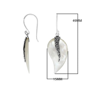 “Wholesale Mother of Pearl leaf earrings with sterling silver wave accent – handcrafted Bali artisan dangle jewelry”