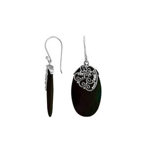 Black Shell Silver Oval Earrings With Earwire For Wholesale