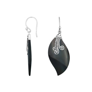 Black Shell Silver Wave Earrings With Earwire For Wholesale