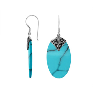 Turquoise Shell oval silver earrings with scroll design