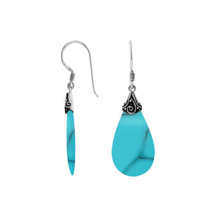 Turquoise Shell teardrop silver earrings with swirl detailing