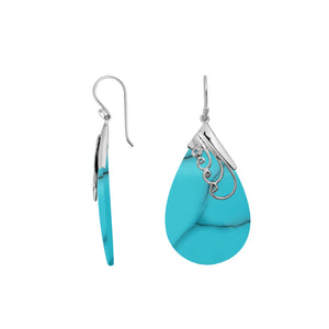Silver Teardrop Earrings With Turquoise Shell And Swirl Design
