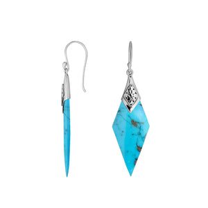 Turquoise Shell Silver Diamond Drop Earrings With Earwire