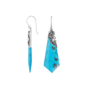 Turquoise Shell Silver Geometric Drop Earrings With Filigree