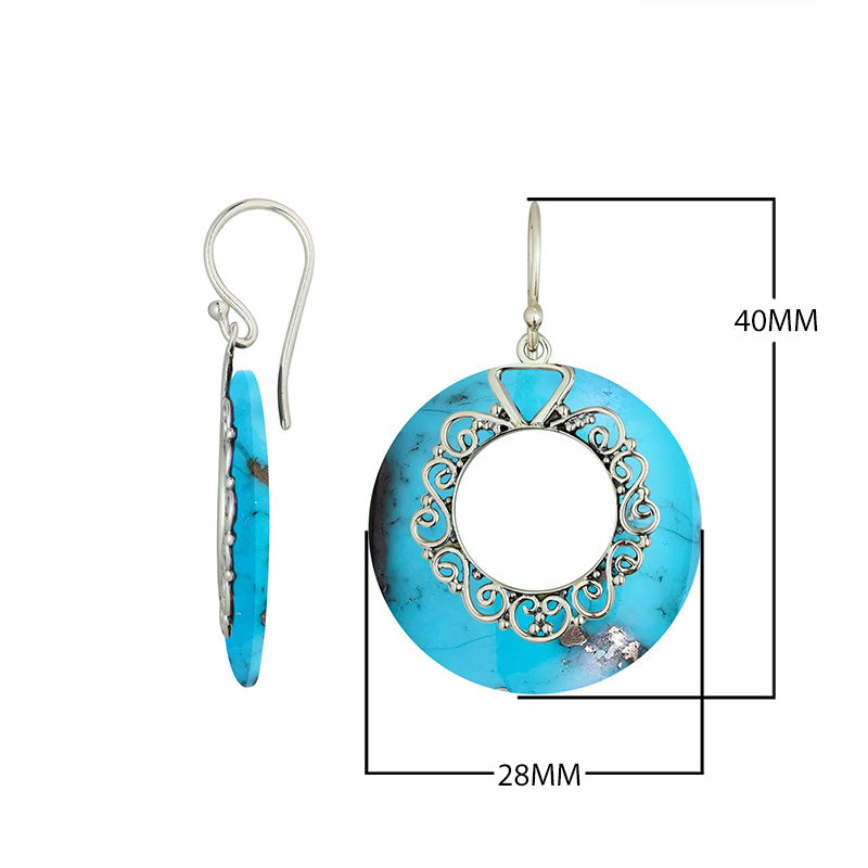 925 Sterling Silver Turquoise Shell Round Filigree Earrings