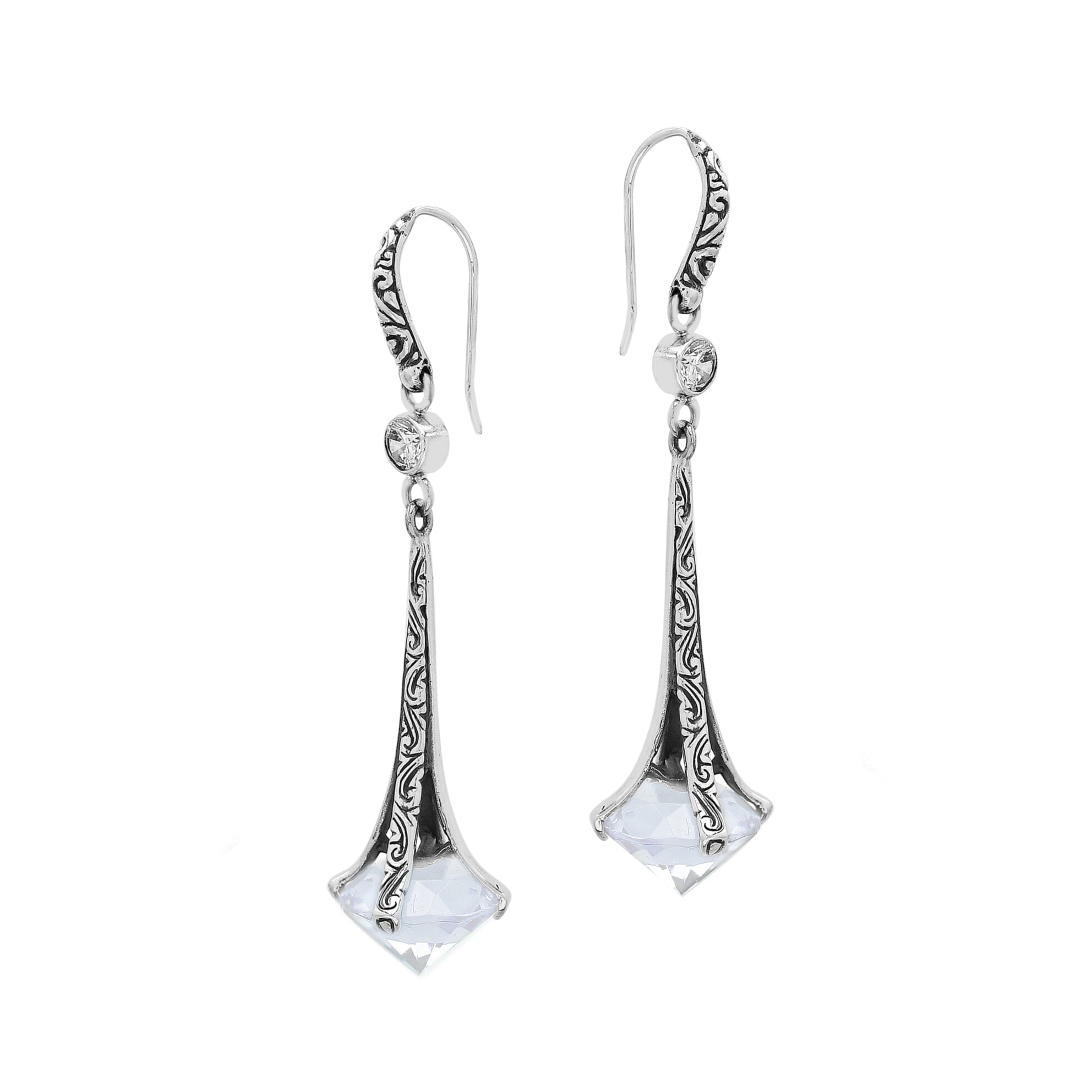 Sterling Silver Long Drop Earrings With Opal