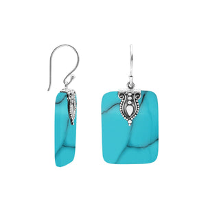 Rectangular Turquoise Shell earrings with ornate silver top