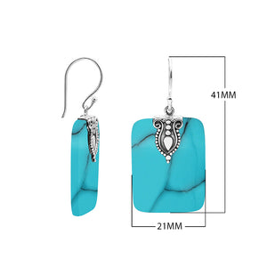 Rectangular Turquoise Shell earrings with ornate silver top
