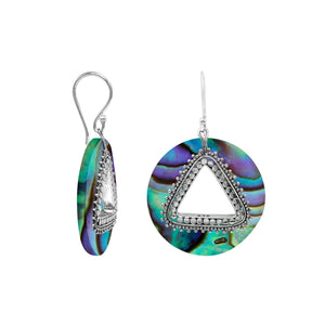 Round Abalone Shell earrings with triangle cutout and silver earwire