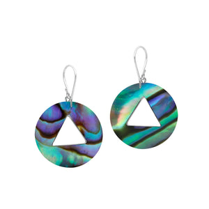 Round Abalone Shell earrings with triangle cutout and silver earwire