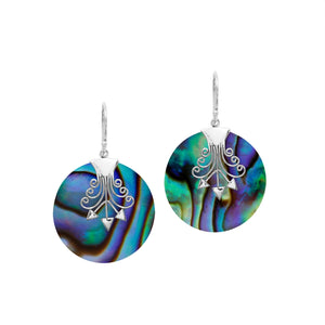 Sterling silver round Abalone Shell dangle earrings