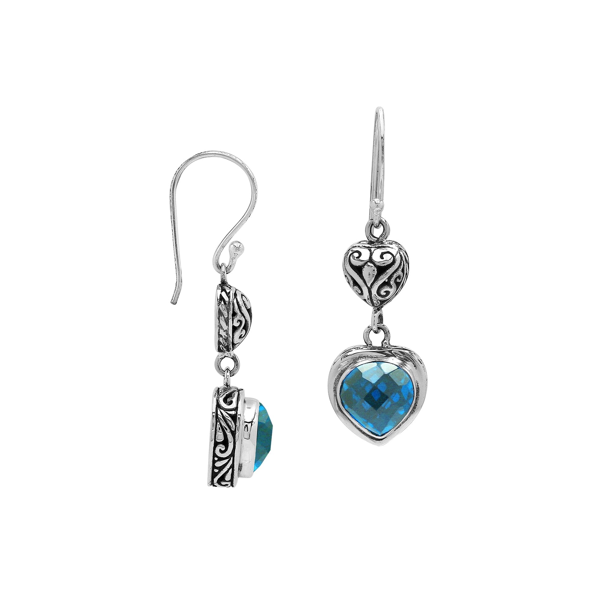 Sterling Silver Earrings With Blue Topaz Quartz Heart Design