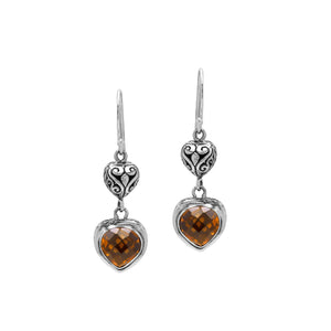 Sterling Silver Earrings With Citrine Quartz Heart Design