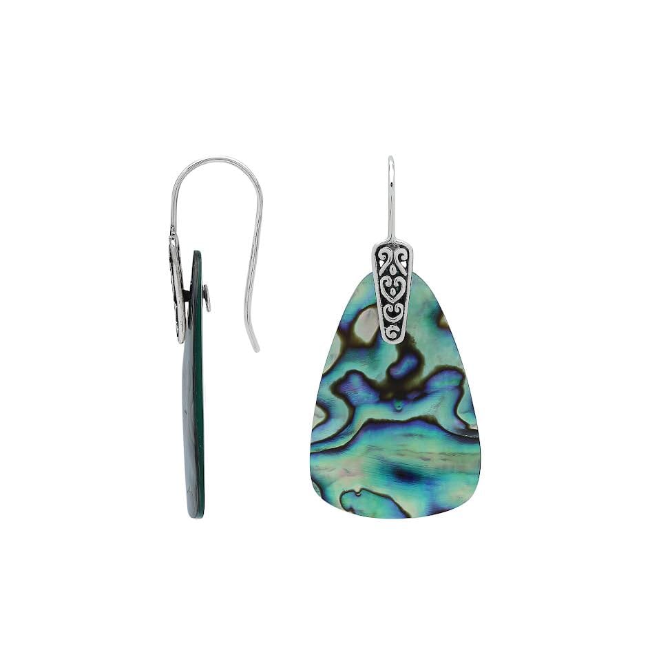 Sterling Silver Earrings With Abalone Shell Trapezoid Design