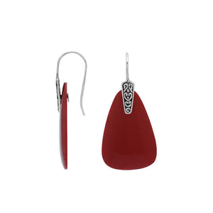 Sterling Silver Earrings With Red Coral Trapezoid Design