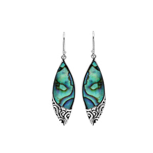 Sterling Silver Long Marquise Earrings With Abalone Shell