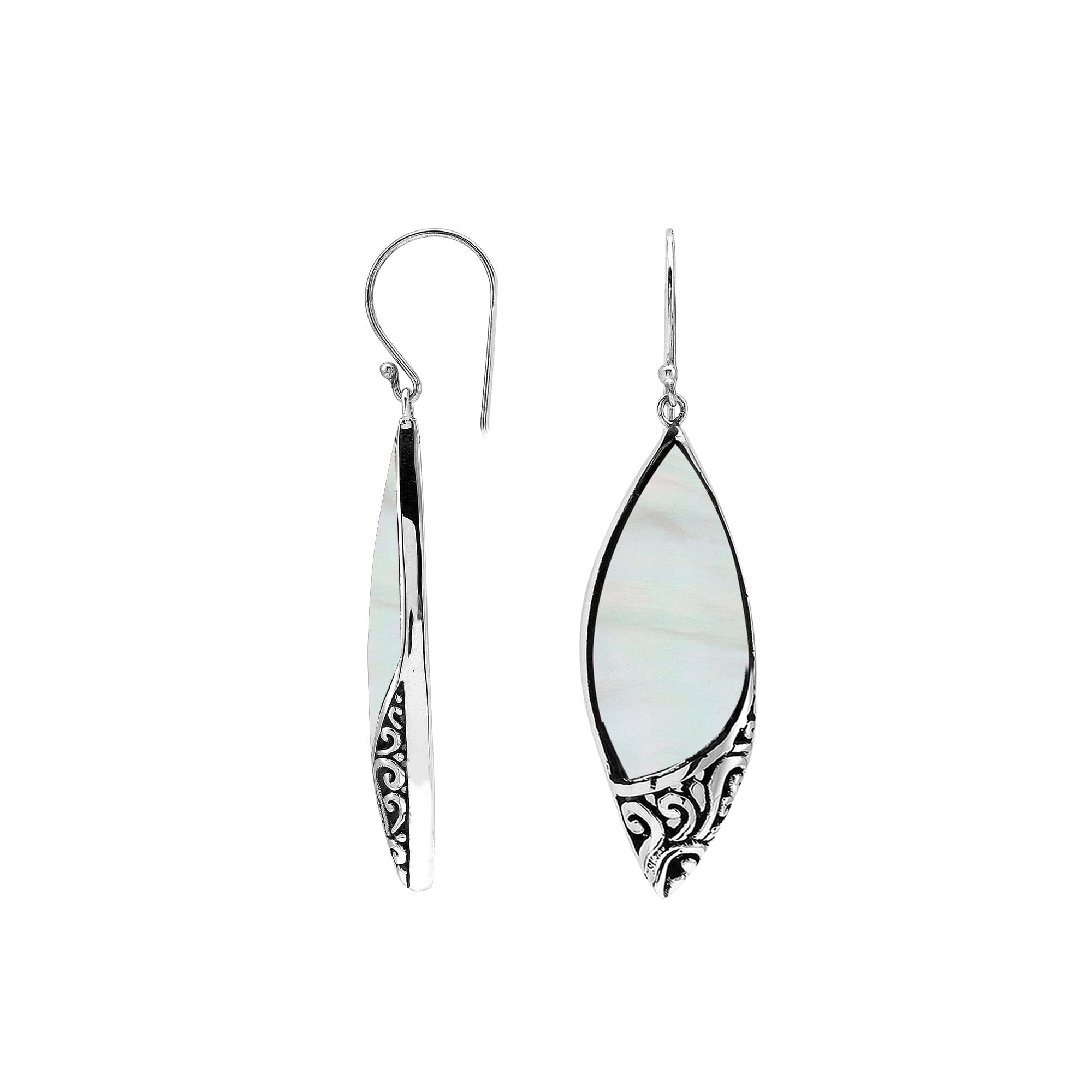 Mother Of Pearl Sterling Silver Marquise Earrings Wholesale