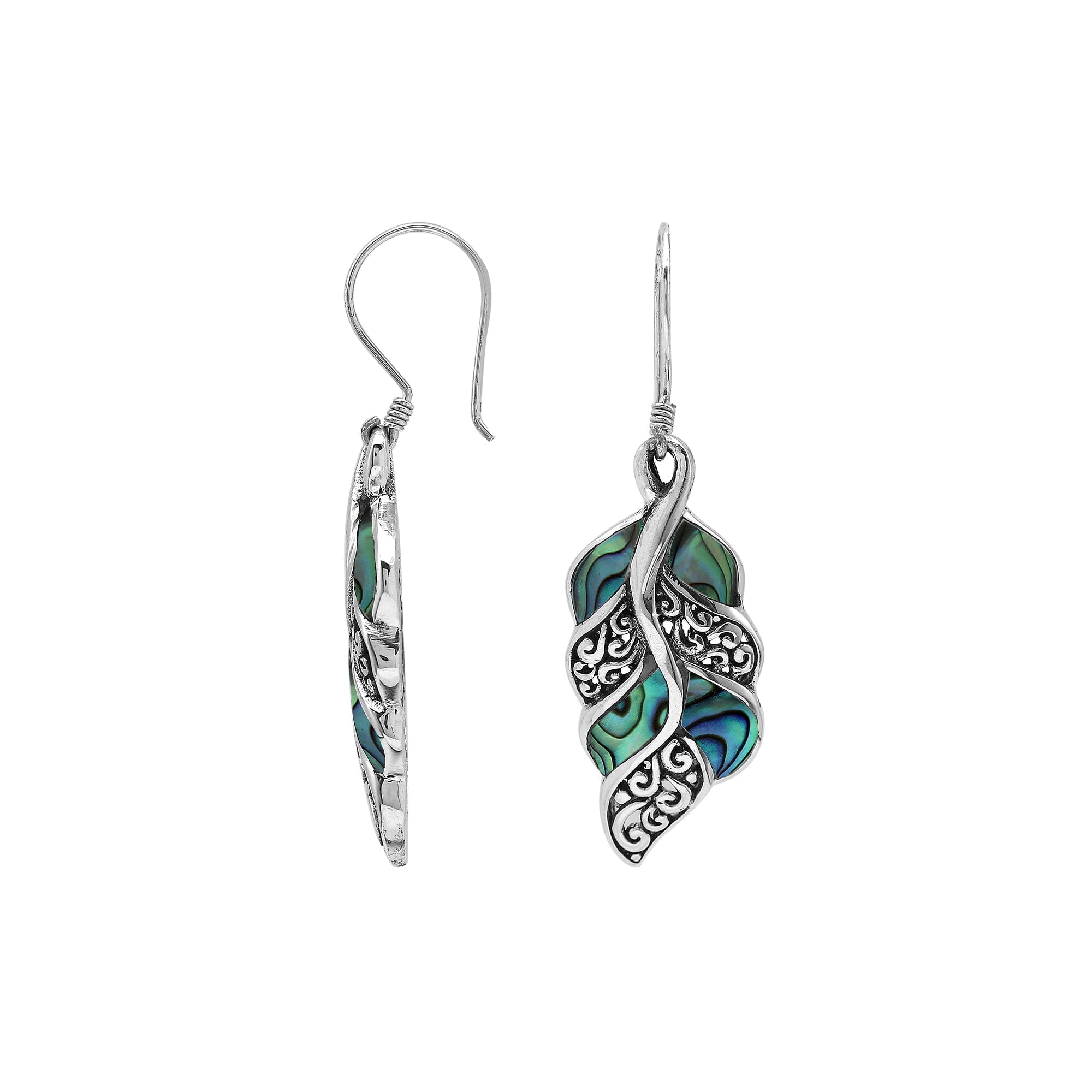 Sterling Silver Leaf Earrings With Abalone Shell And Filigree