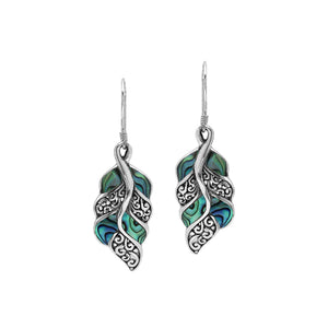 Sterling Silver Leaf Earrings With Abalone Shell And Filigree