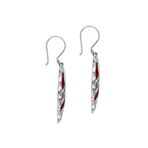 Red Coral Silver Leaf Filigree Earrings For Wholesale