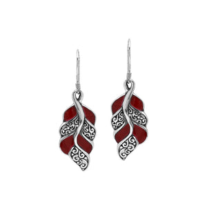 Red Coral Silver Leaf Filigree Earrings For Wholesale