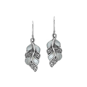 Mother Of Pearl Silver Leaf Filigree Earrings For Wholesale