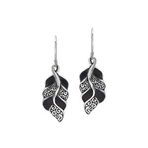 Black Shell Silver Leaf Filigree Earrings For Wholesale