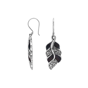 Black Shell Silver Leaf Filigree Earrings For Wholesale