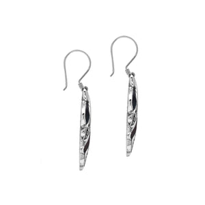 Black Shell Silver Leaf Filigree Earrings For Wholesale