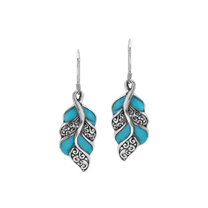 Turquoise Shell Leaf Filigree Silver Earrings For Wholesale