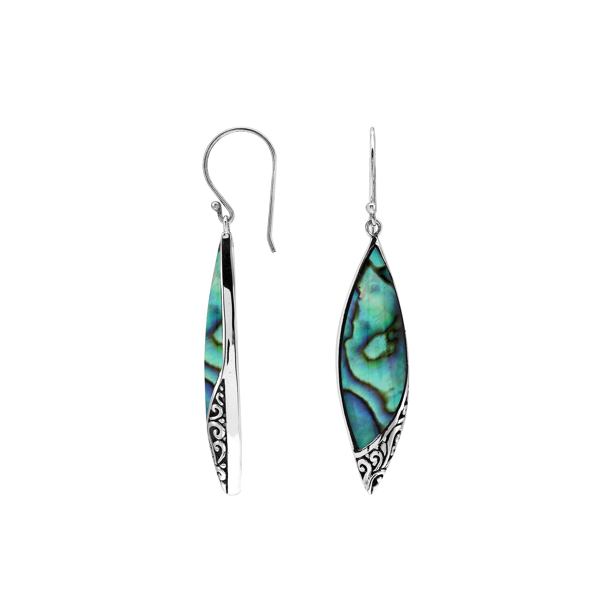 Abalone Shell Long Marquise Silver Earrings For Wholesale