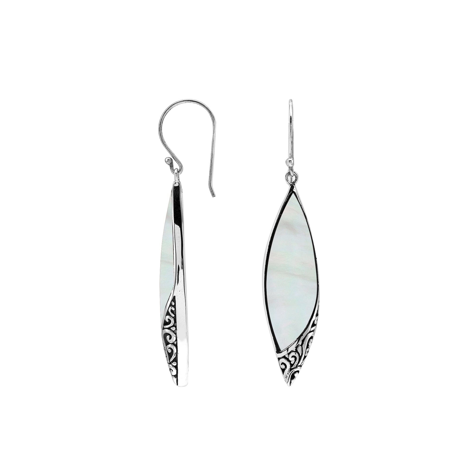 Mother Of Pearl Long Marquise Silver Earrings For Wholesale
