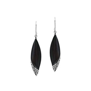 Black Shell Long Marquise Silver Earrings For Wholesale