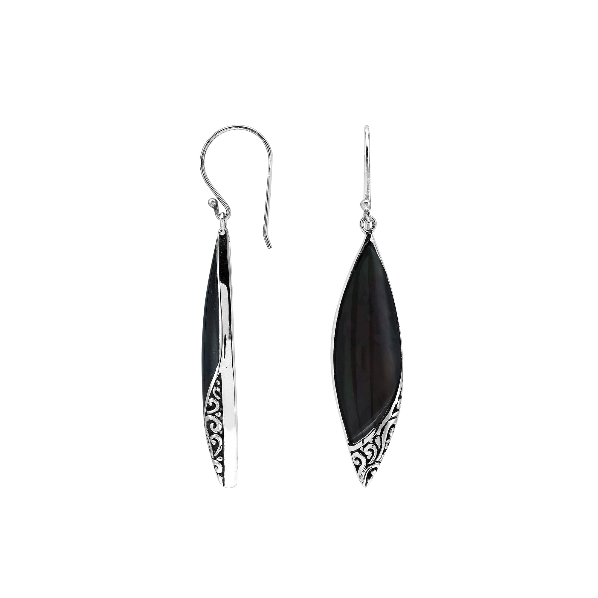 Black Shell Long Marquise Silver Earrings For Wholesale
