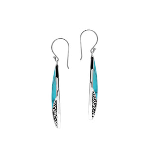 Turquoise Shell Long Marquise Silver Earrings For Wholesale