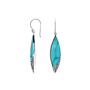 Turquoise Shell Long Marquise Silver Earrings For Wholesale