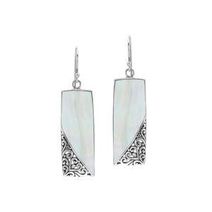Rectangular Mother Of Pearl Earrings With Silver Edge Design