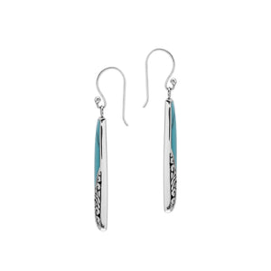 Rectangular Turquoise Shell Earrings With Silver Filigree