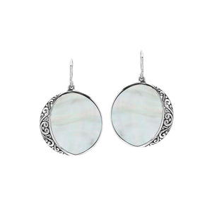 Round Mother Of Pearl Silver Earrings With Filigree Detailing