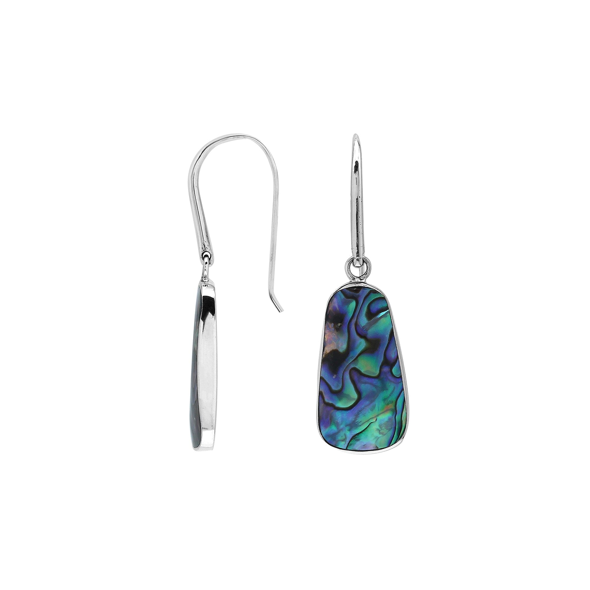 Tapered Abalone Shell Silver Earrings With Smooth Finish