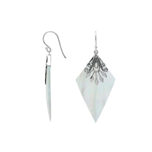 Sterling silver Mother Of Pearl dangle earrings handcrafted in Bali