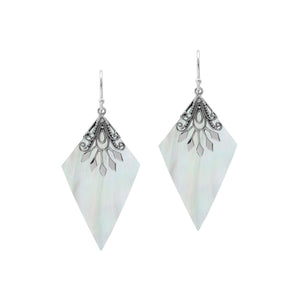 Sterling silver Mother Of Pearl dangle earrings handcrafted in Bali