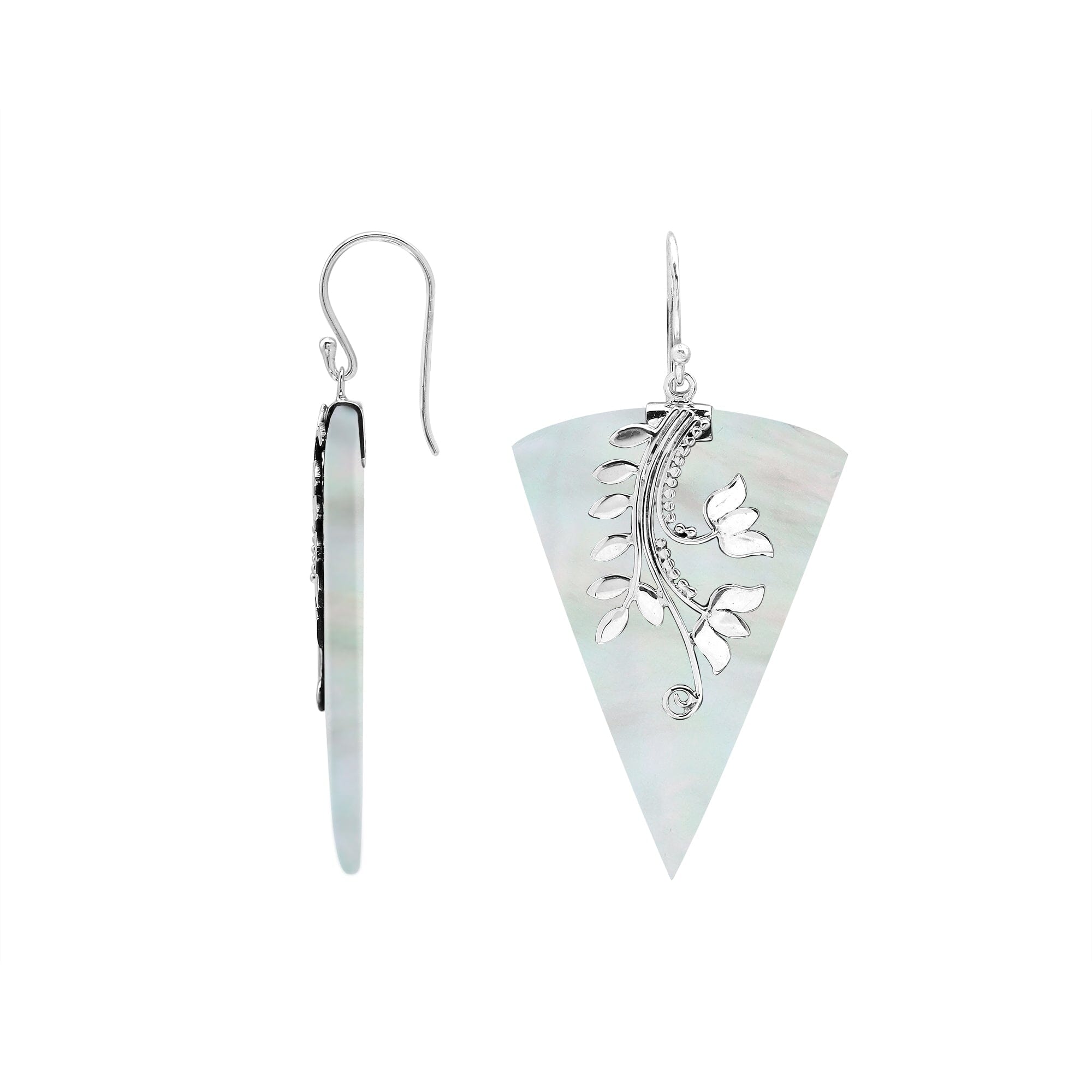Sterling silver Mother Of Pearl dangle earrings handcrafted in Bali