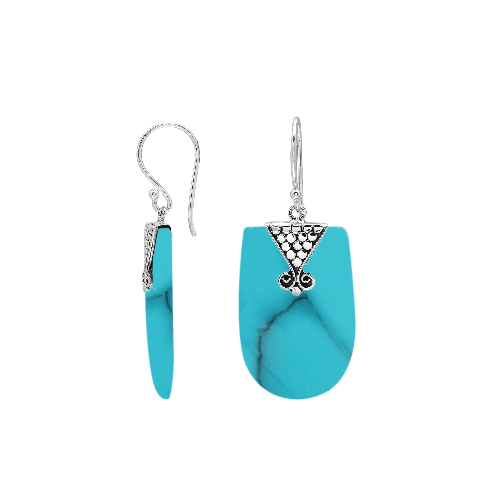 Artisan Turquoise Shell silver earrings with scroll detail