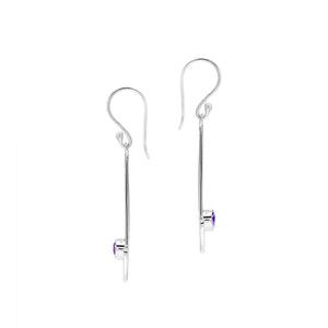 Amethyst Quartz triangle silver earrings with beaded frame design