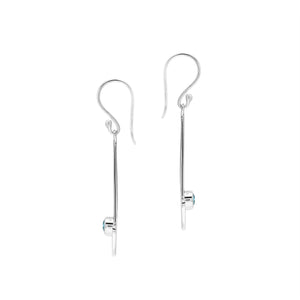 Blue Topaz Quartz triangle silver earrings with beaded frame design