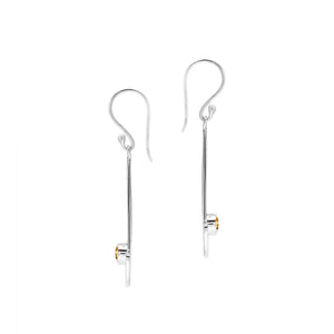 Citrine Quartz triangle silver earrings with beaded frame design