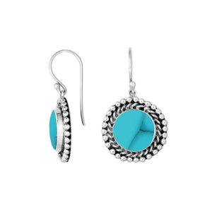 Wholesale Sterling Silver Round Earrings With Turquoise Shell And Beaded Frame
