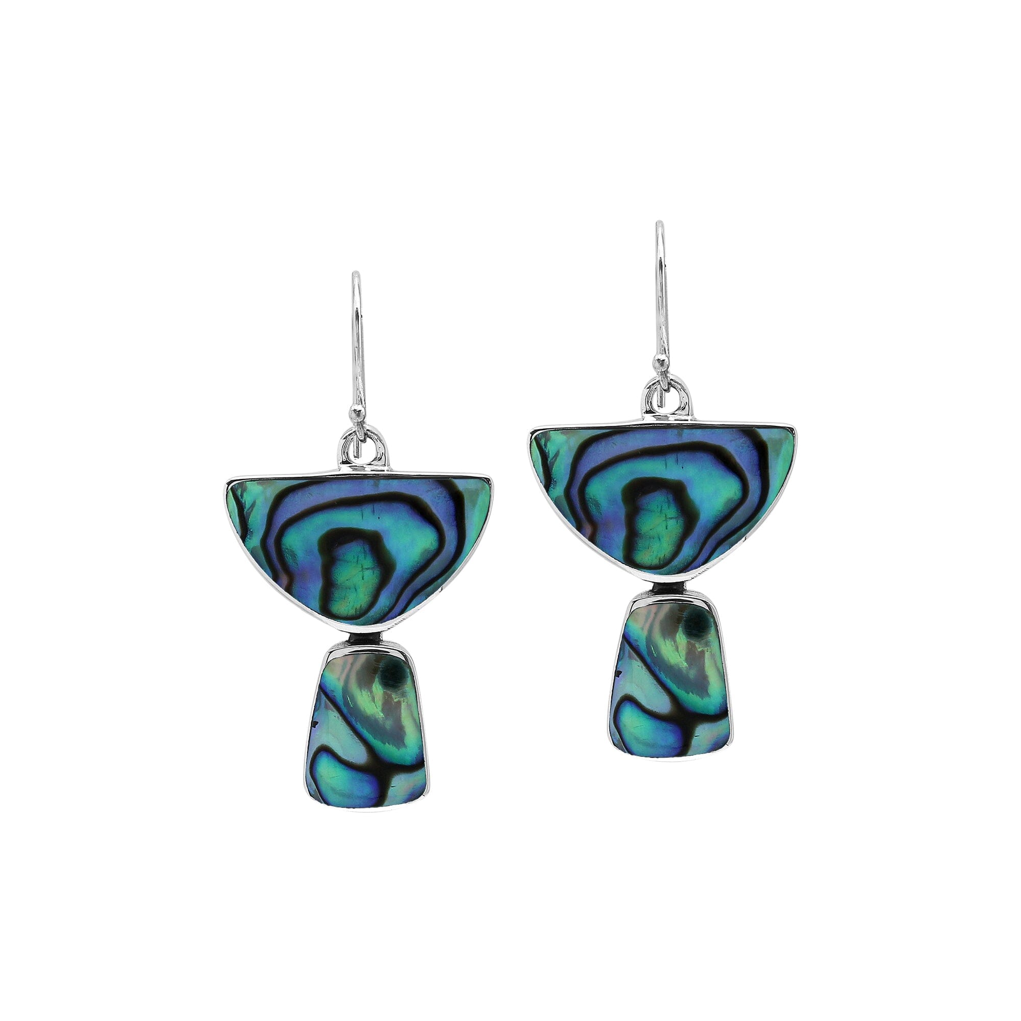 Sterling Silver Abalone Shell Half Moon Tapered Drop Designer Earrings Wholesale
