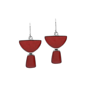 Sterling Silver Red Coral Half Moon Tapered Drop Designer Earrings Wholesale